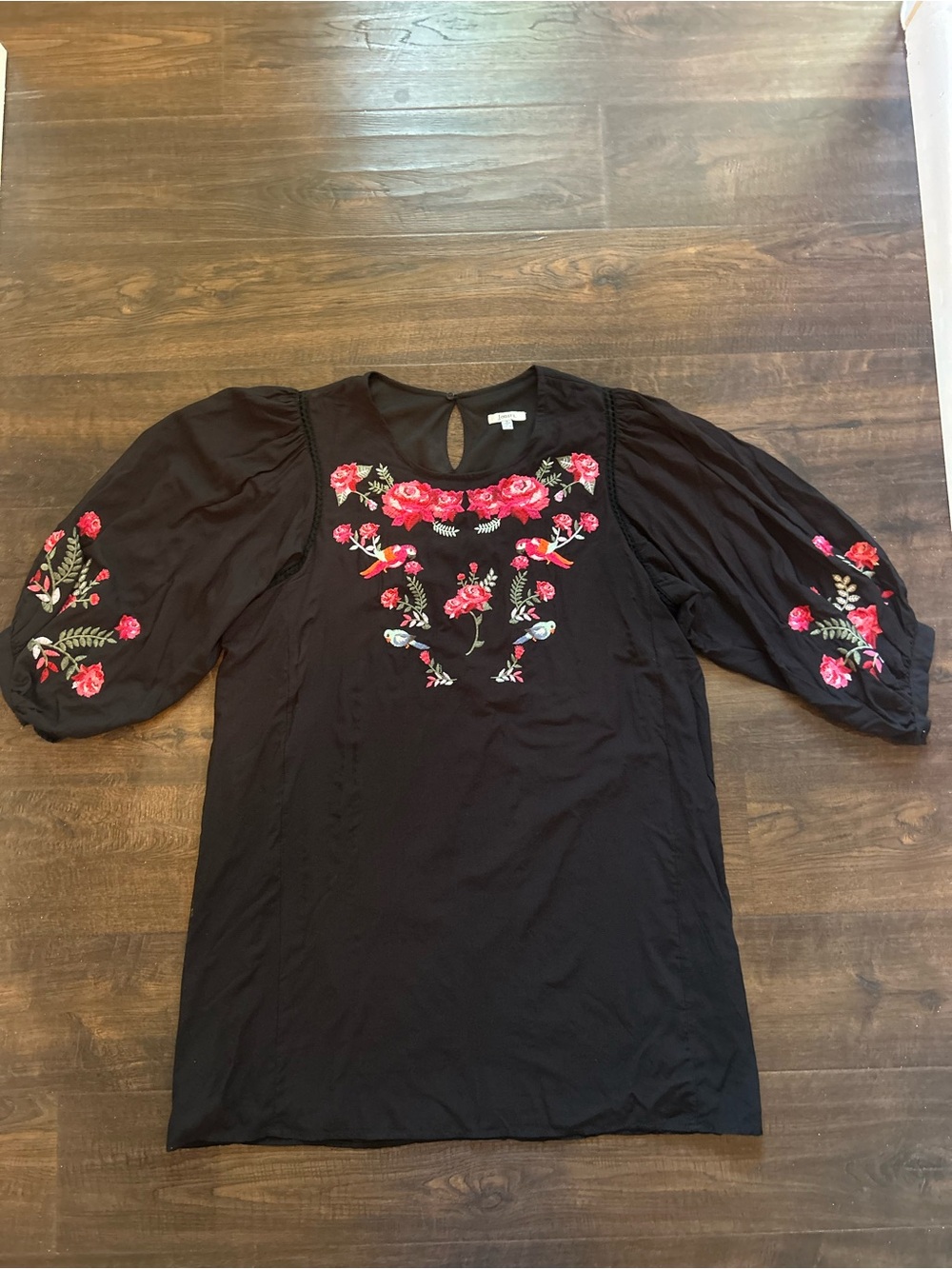 JODIFL Black Tunic with Pink & Red Floral Embroidery